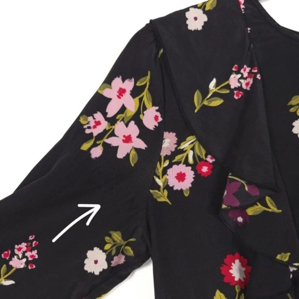 Kate Spade‎ 100% SILK In Bloom Ruffle Dress Women’s Size 2 Black Floral